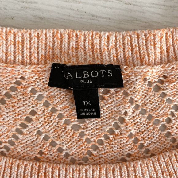 Talbots Womens Plus Open Knit 3/4 Sleeve Sweater Peach Size 1X Cotton Linen - Picture 7 of 7